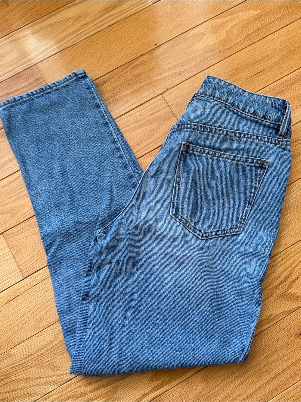 High-Rise Mom Jeans in Faded Light Blue Denim